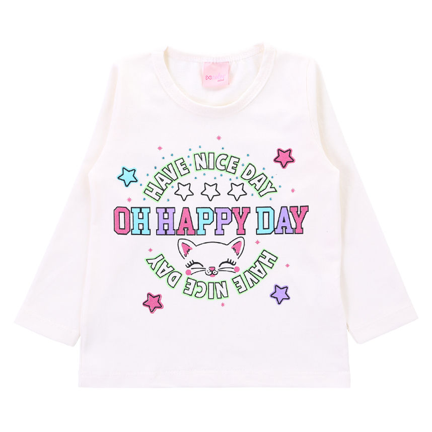 Blusa Infantil Color Mini Manga Longa Estampa Happy Day