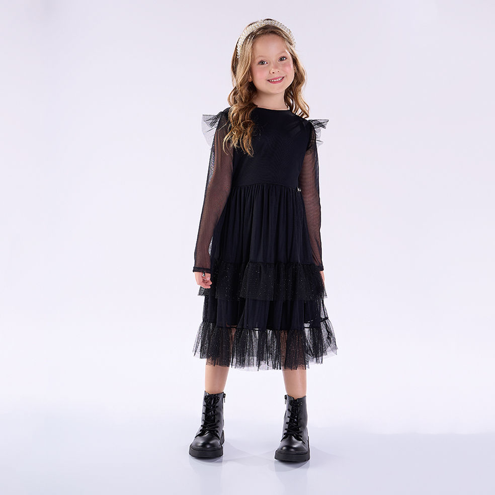 Vestido Infantil Kiki Em Tule Babados