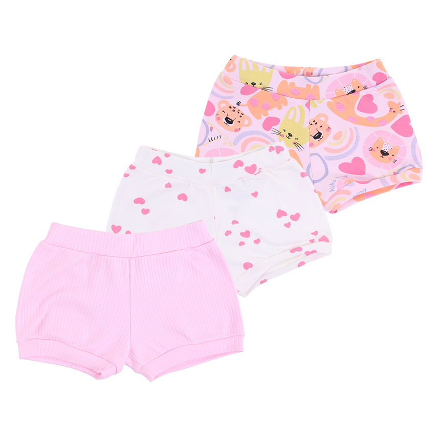 Kit Short Bebê Kiko Baby Suedine Estampa E Bordado - 3 Peças