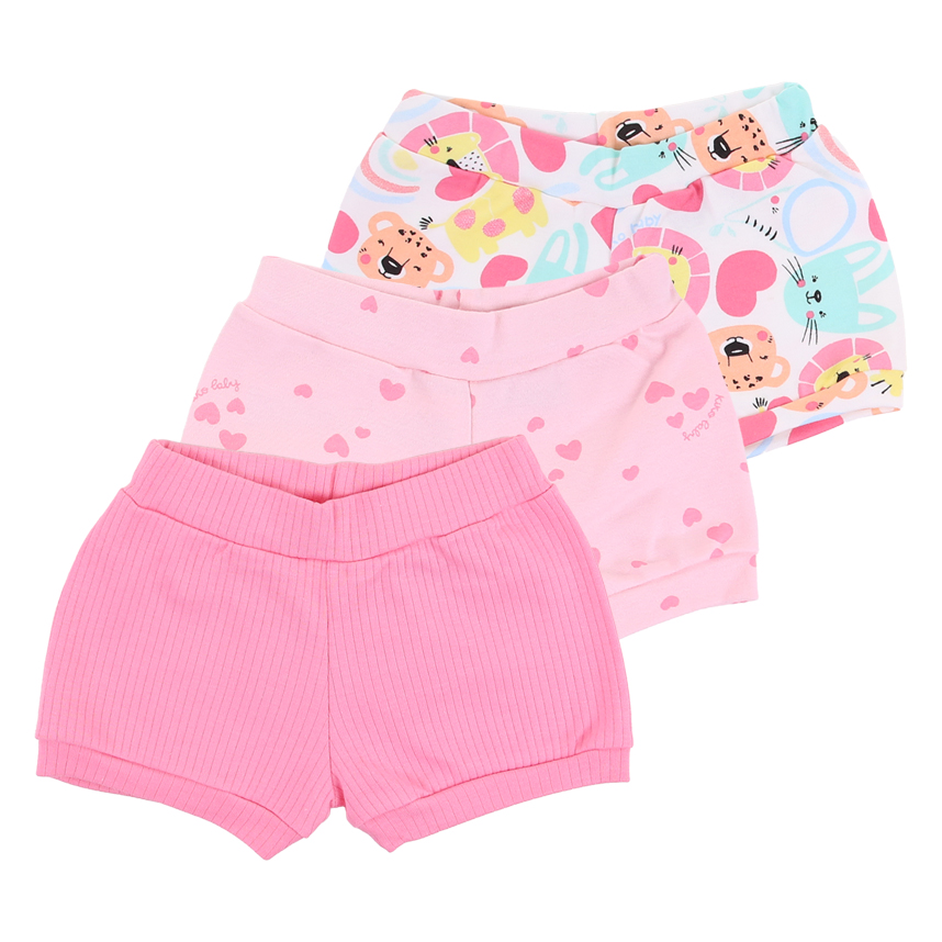 Kit Short Bebê Kiko Baby Suedine Estampa E Bordado - 3 Peças