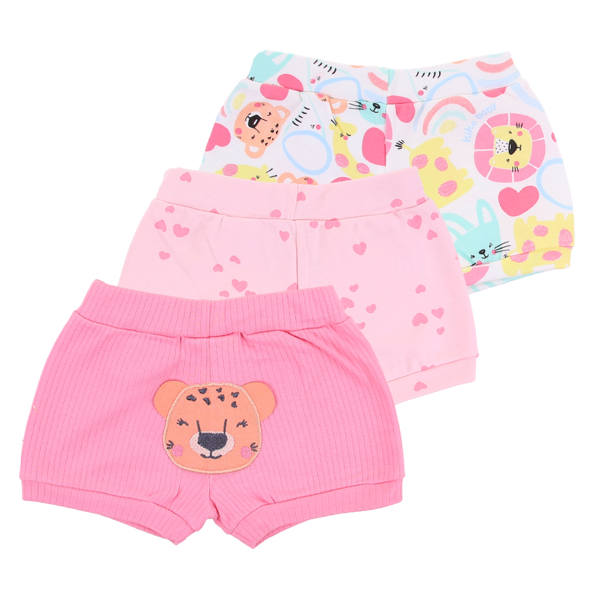 Kit Short Bebê Kiko Baby Suedine Estampa E Bordado - 3 Peças