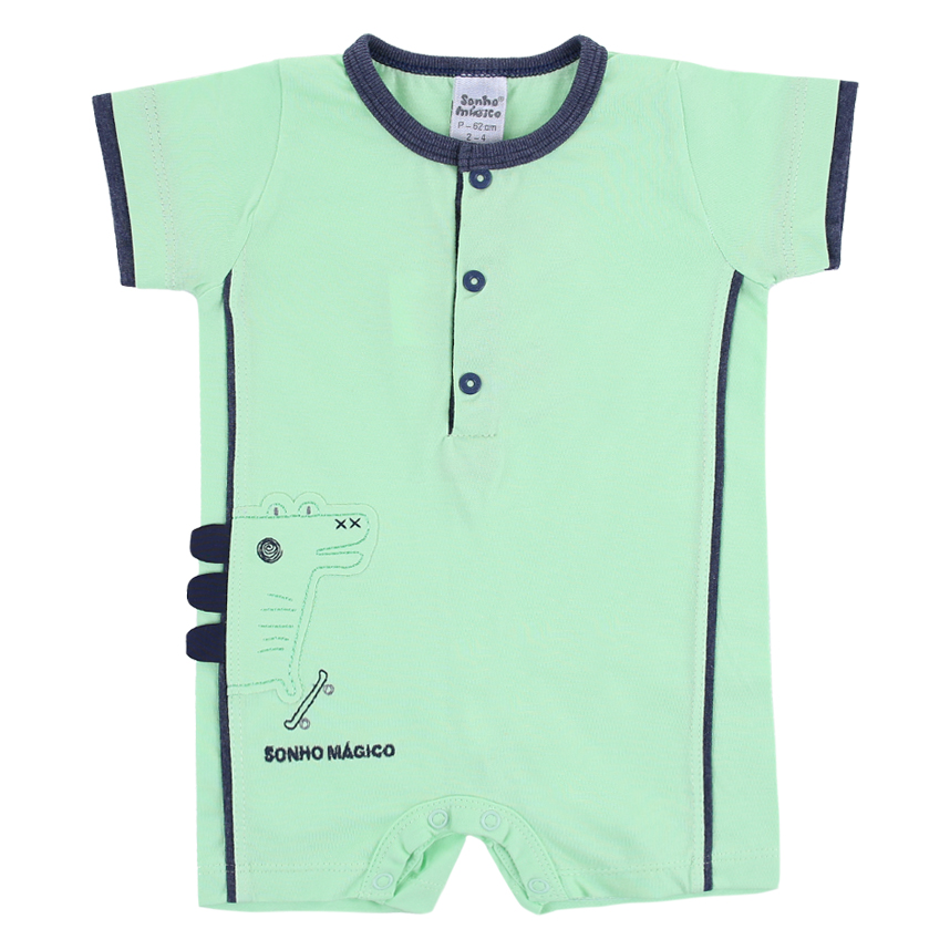 Macacão Curto Bebê Sonho Mágico Malha Bordado Jacaré