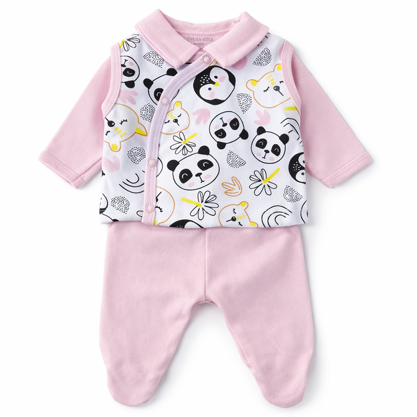 Pagão Bonettinhos Algodão Colete Estampa Urso - 3 Peças