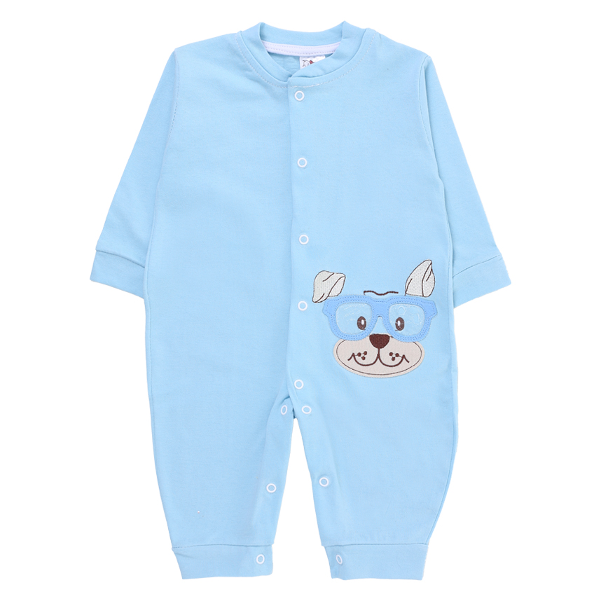 Macacão Longo Bebê Baby Bee Com Botão E Bordado Cachorrinho