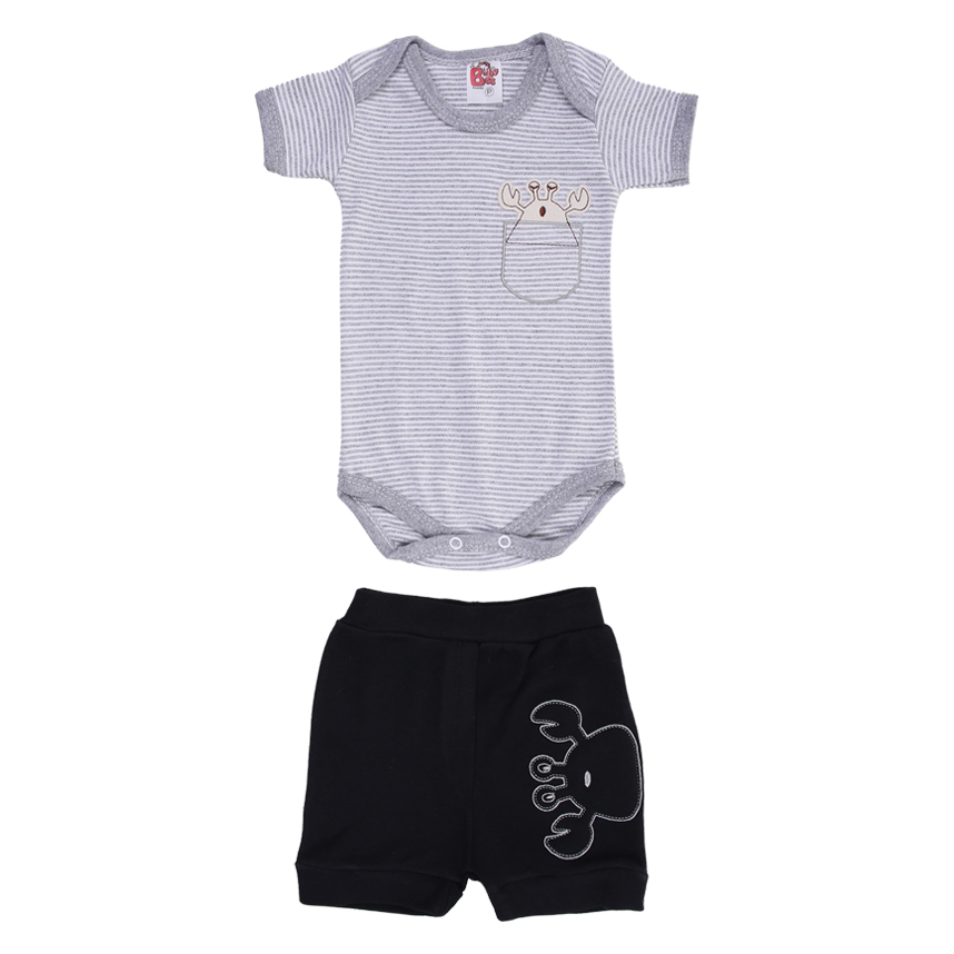 Conjunto Bebê Baby Bee Listrado Com Bordado Caranguejo