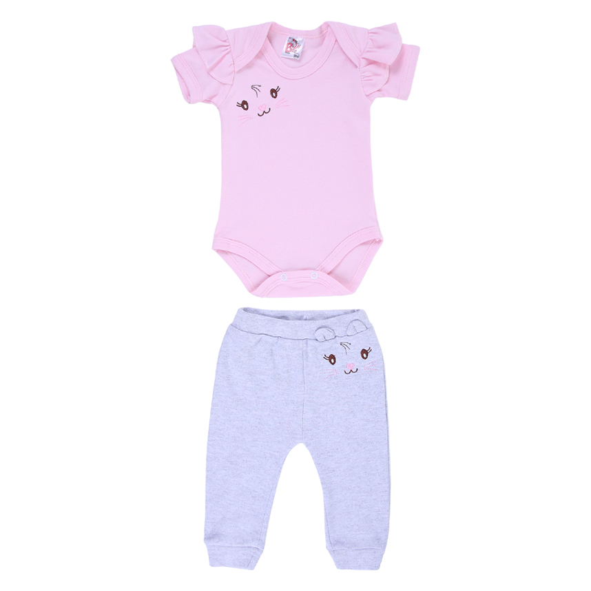 Conjunto Bebê Baby Bee Bordado Gatinha