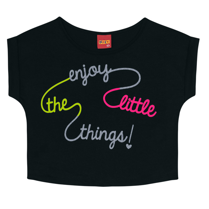 Blusa Cropped Infantil Kyly Meia Malha Estampa Enjoy