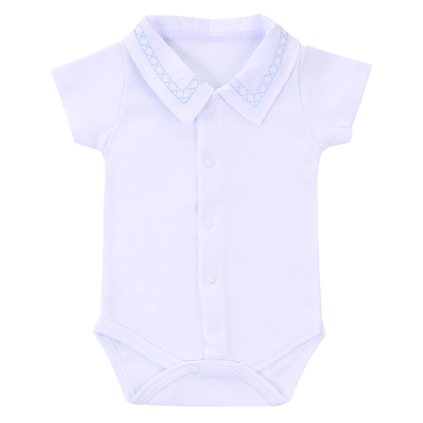 Body Bebê Fofinho Manga Curta Gola Bordada Em Suedine Body Bebê Fofinho Manga Curta Gola Bordada Em Suedine