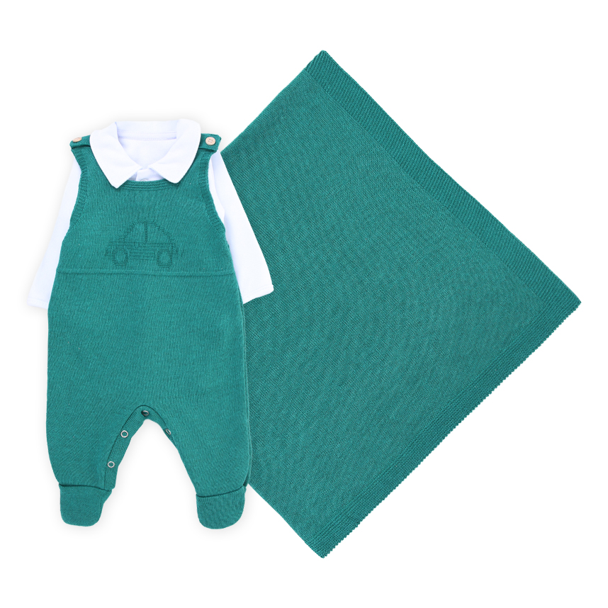 Saída De Maternidade Ternura Macacão Tricô Carro 2 Peças