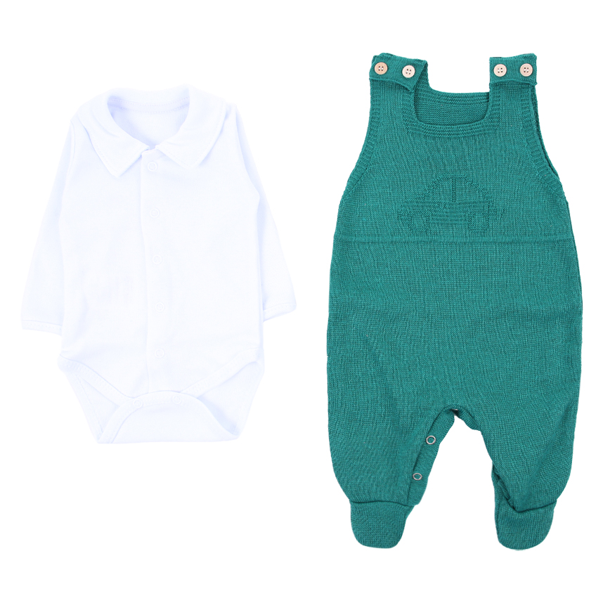 Saída De Maternidade Ternura Macacão Tricô Carro 2 Peças