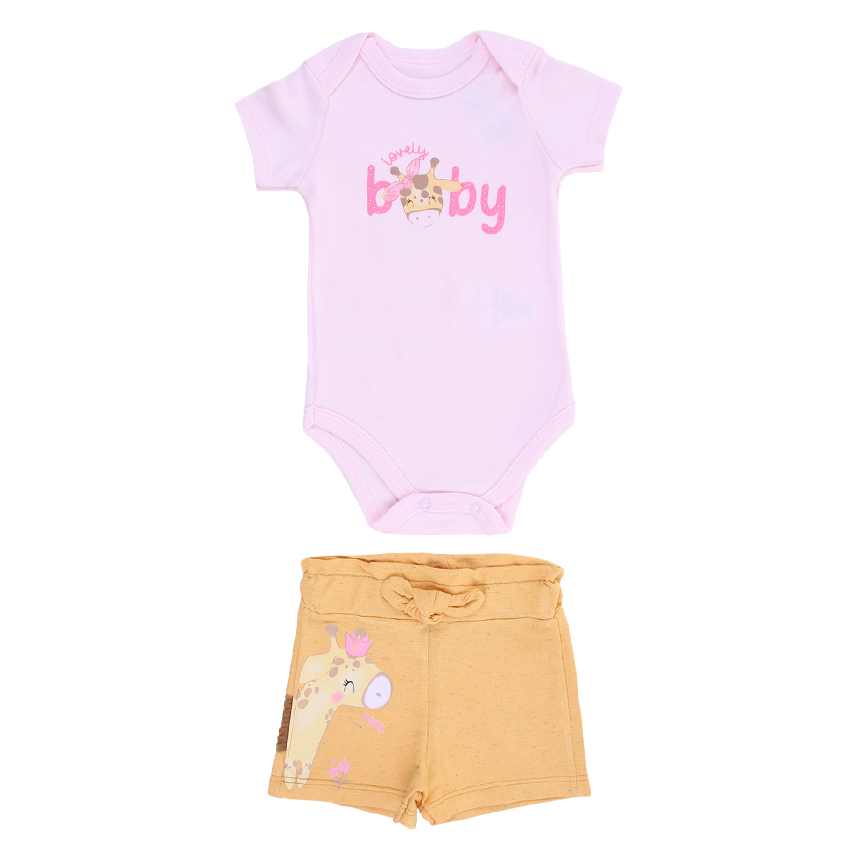 Conjunto Bebê Iaze Body Manga Curta Estampa Girafa Baby