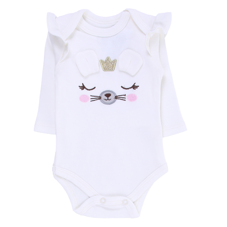 Conjunto Bebê Iaze Body Manga Longa Bordado Ursinha