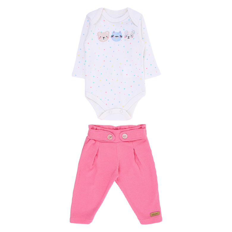 Conjunto Bebê Iaze Body Manga Longa Bordado Bichinhos