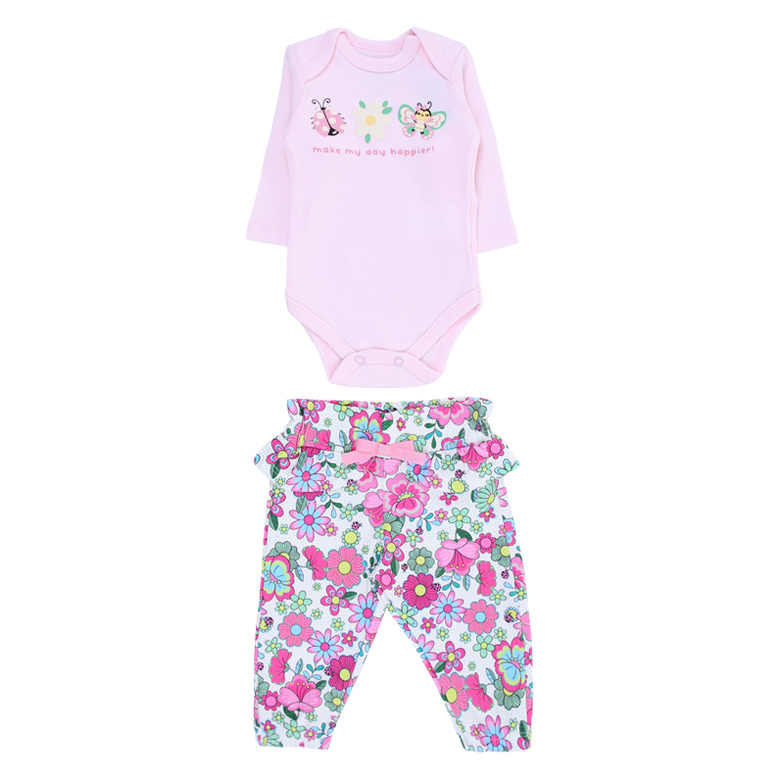 Conjunto Bebê Iaze Body Manga Longa Estampa Flores