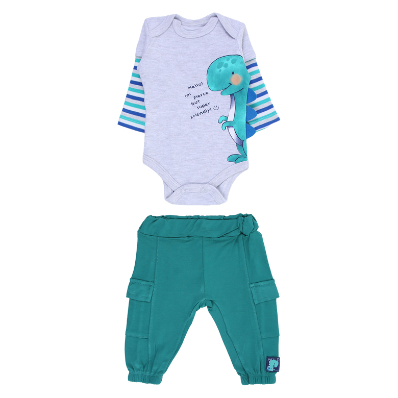 Conjunto Bebê Iaze Body Manga Longa Estampa Dinossauro