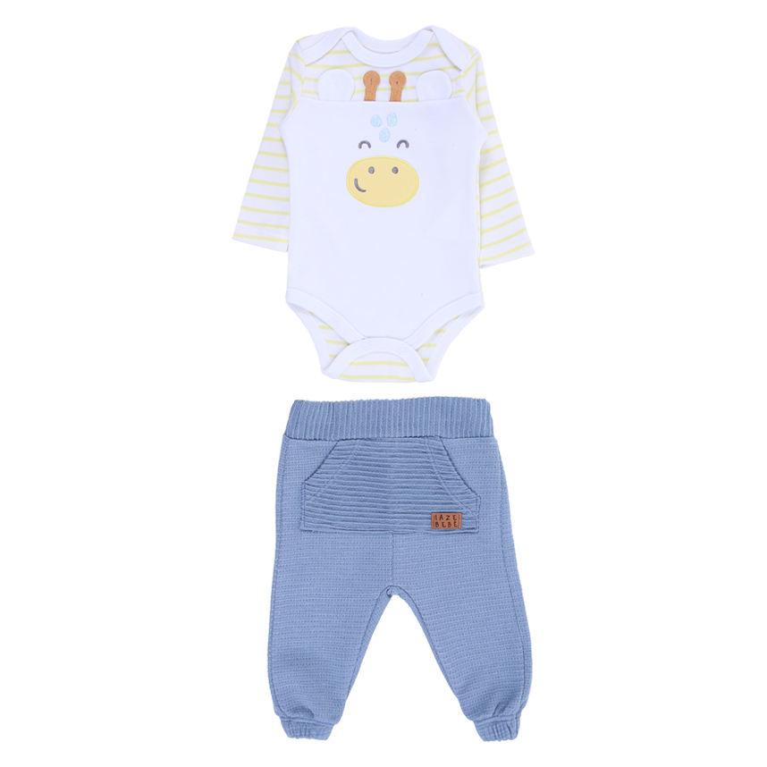 Conjunto Bebê Iaze Body Manga Longa Bordado Girafa