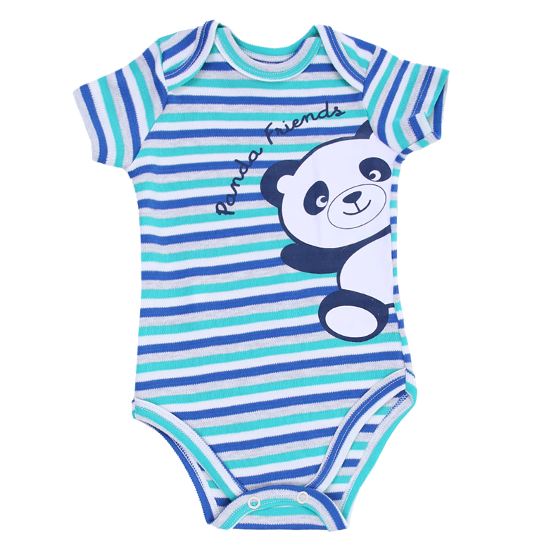 Conjunto Bebê Iaze Body Manga Curta Listrado Estampa Panda