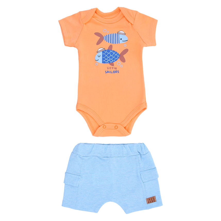 Conjunto Bebê Iaze Body Manga Curta Estampa Peixinhos