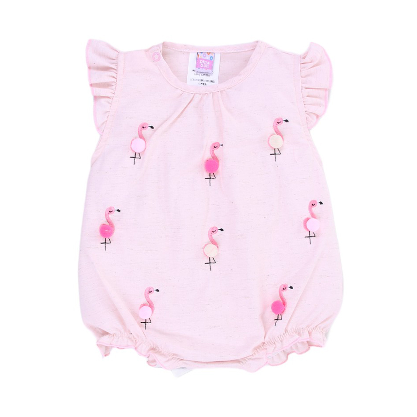 Banho De Sol Bebê Din Don Bordado Flamingo Com Pompom