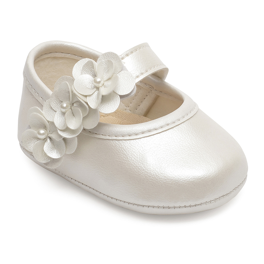 Sapato Bebê Pimpolho Velcro Com Flores E Pérolas Fase 1