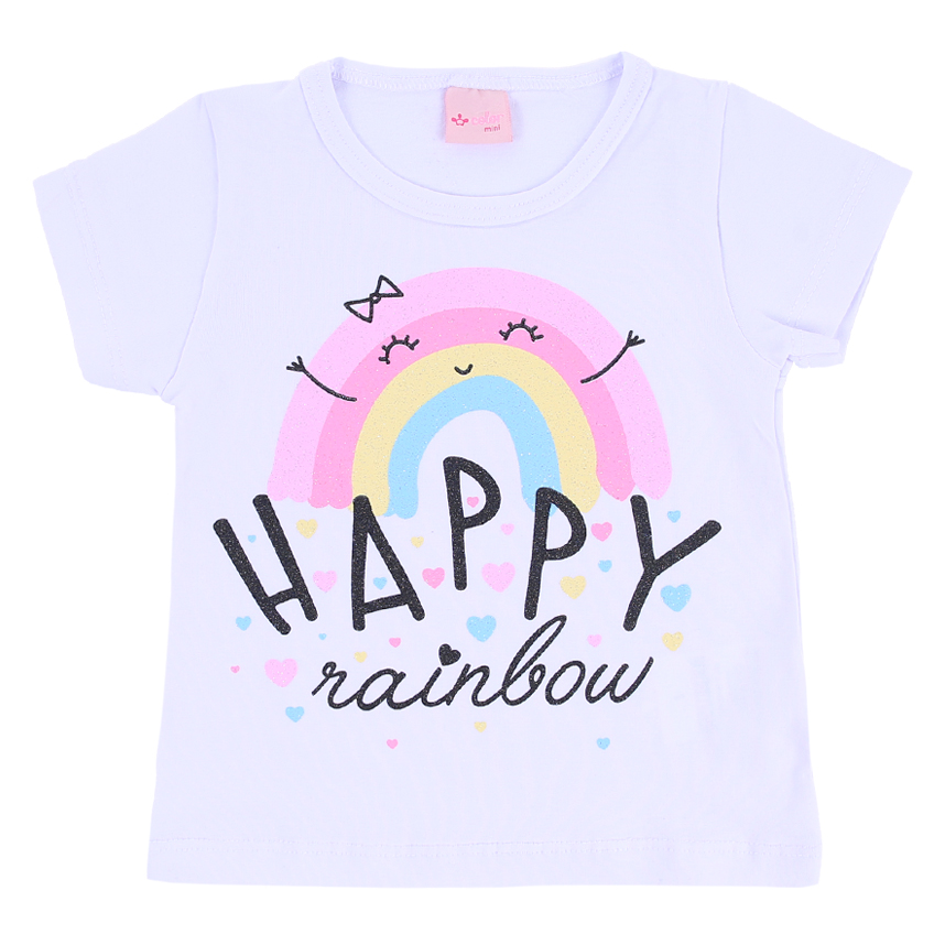 Blusa Infantil Color Mini Estampa Happy Com Strass