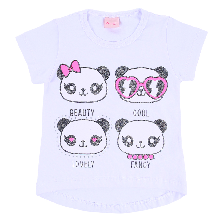 Blusa Infantil Color Mini Mullet Estampa Panda Com Strass