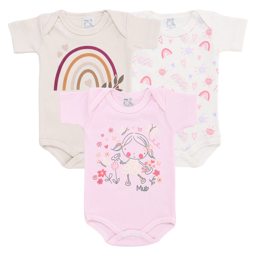 Kit Body Manga Curta Bebê Mub Estampado - 3 Peças