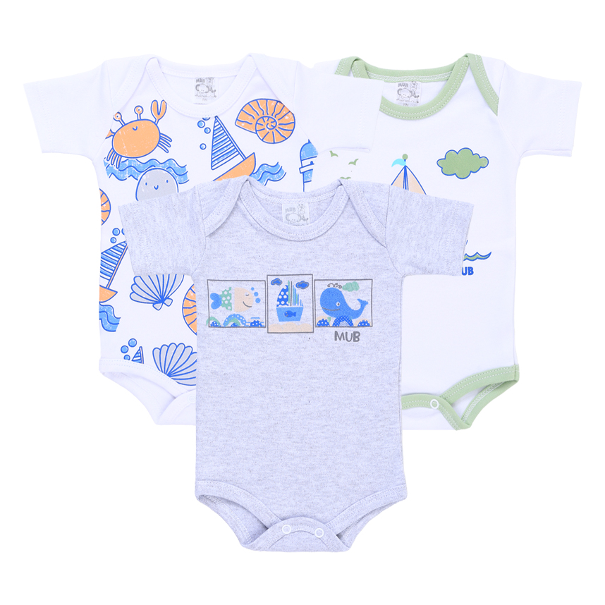 Kit Body Manga Curta Bebê Mub Estampado - 3 Peças