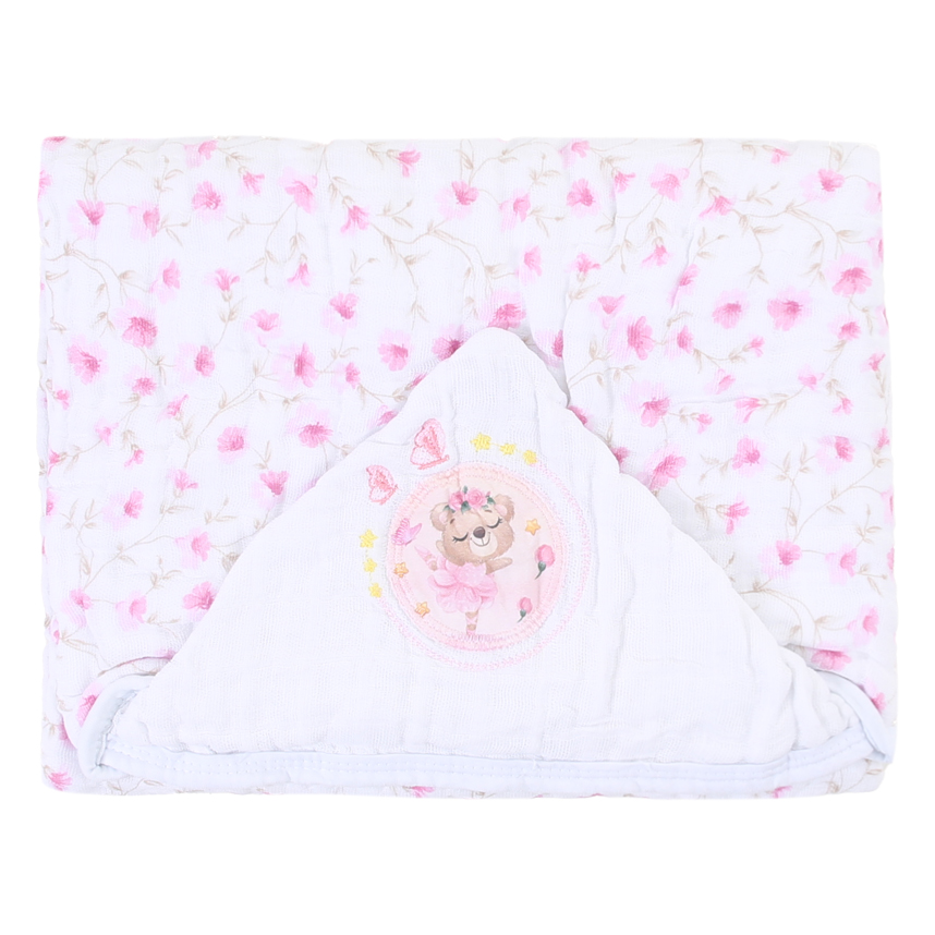 Toalha Com Capuz Muito Mimo Soft 3 Camadas Bordado Bailarina