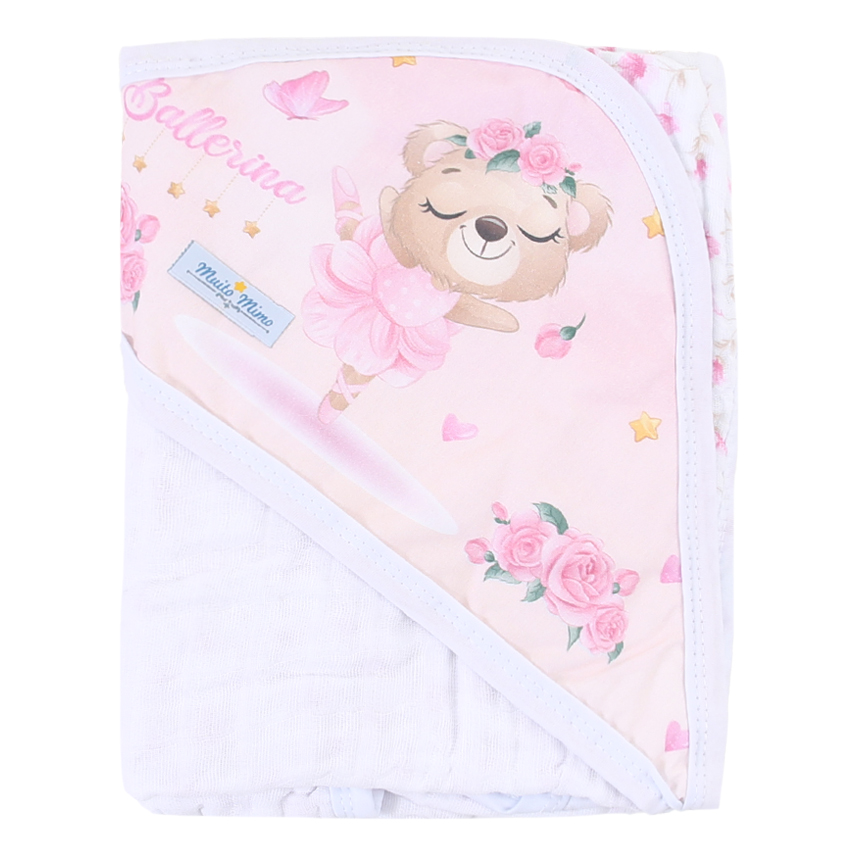 Toalha Com Capuz Muito Mimo Soft 3 Camadas Estampa Bailarina