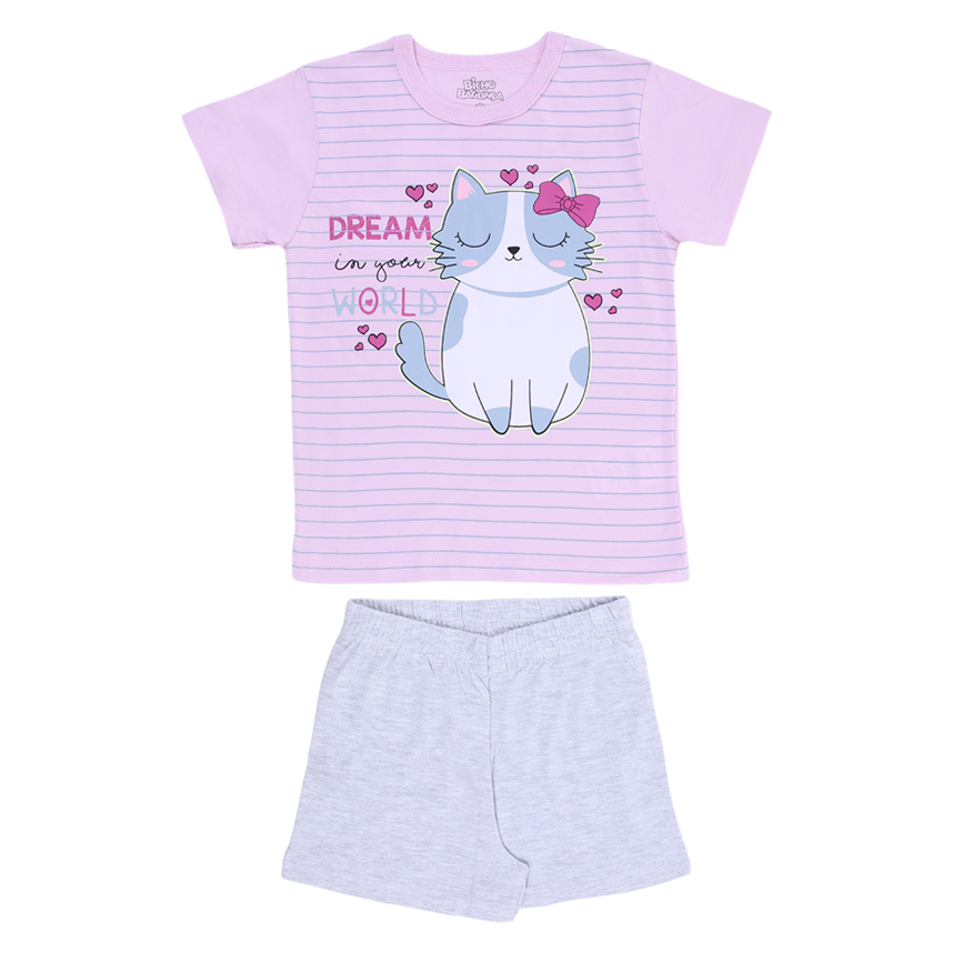 Pijama Curto Infantil Bicho Bagunça Brilha No Escuro Gatinha