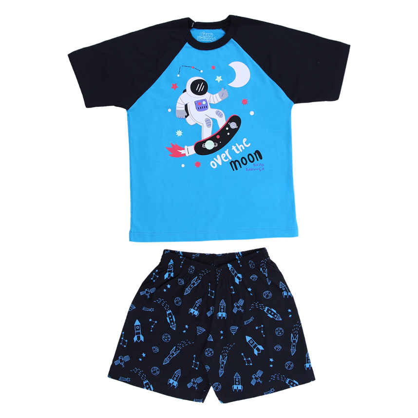 Pijama Curto Infantil Bicho Bagunça Brilha Escuro Astronauta