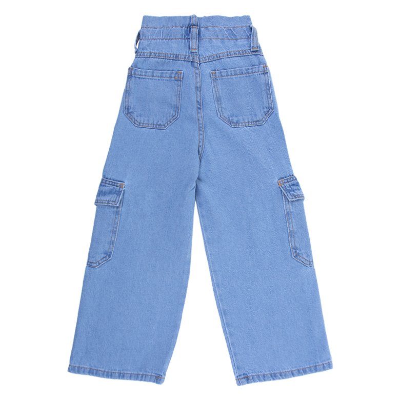 Calça Jeans Infantil Frommer Wide Clochard Bolso Cargo