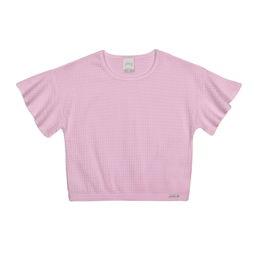 Blusa Infantil Alakazoo Malha Waffle Manga Com Babado