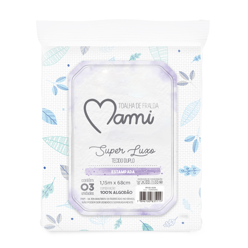 Kit Toalha De Fralda Mami Super Luxo Estampada - 3 Peças