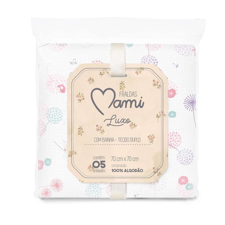 Kit Fralda Mami Luxo Com Bainha Estampada - 5 Peças