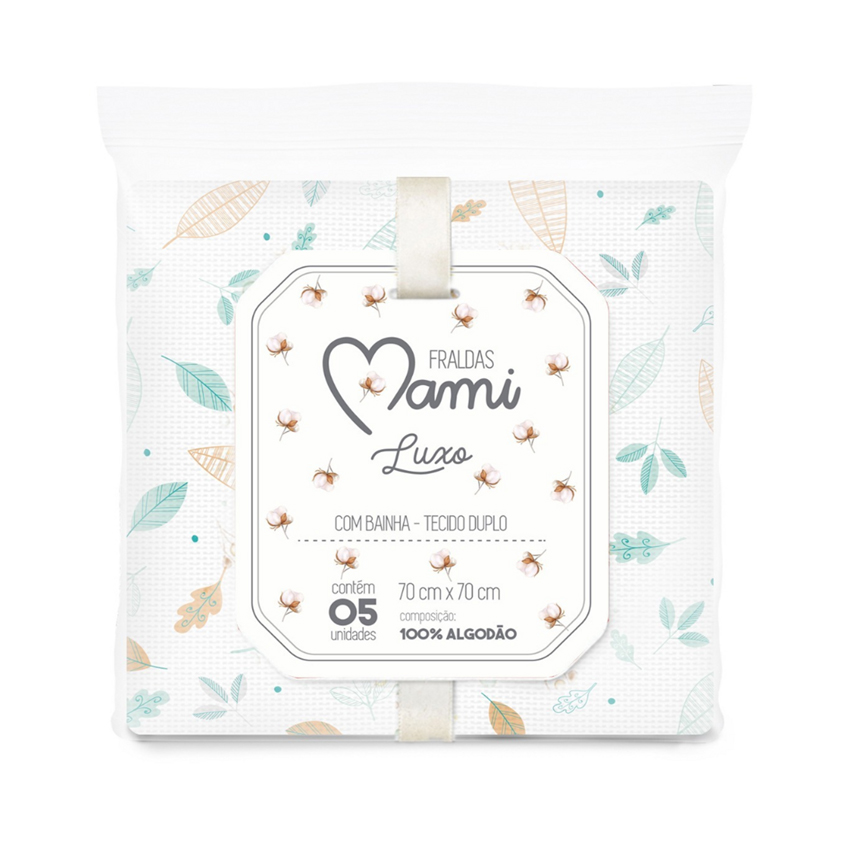 Kit Fralda Mami Luxo Com Bainha Estampada - 5 Peças