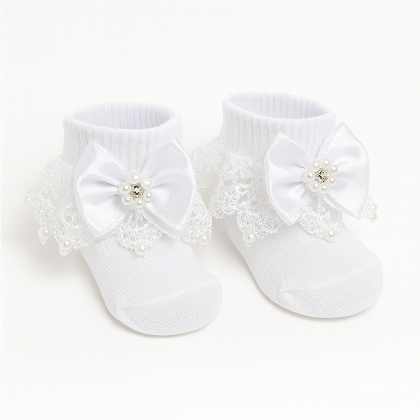Meia Infantil Everly Soquete Festa Rendada Com Laço