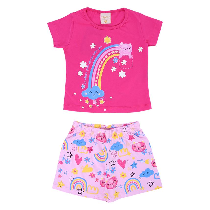 Pijama Curto Infantil Angerô Brilha No Escuro Arco Íris