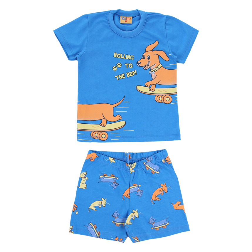 Pijama Curto Infantil Rollu Estampa Cachorro Skate