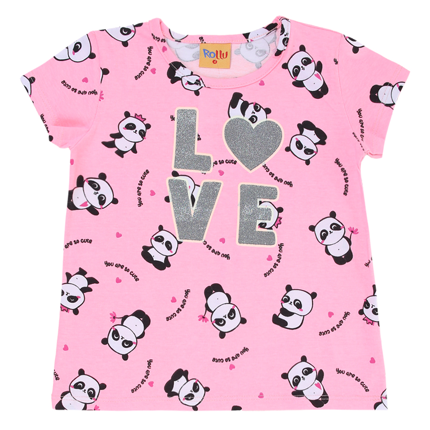 Pijama Curto Infantil Rollu Estampa Panda Com Glitter