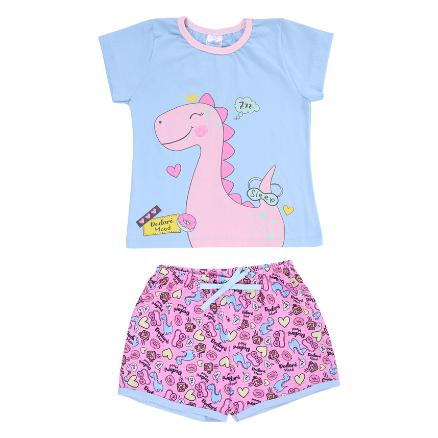 Pijama Curto Infantil Dodarô Estampa Brilha No Escuro Dino