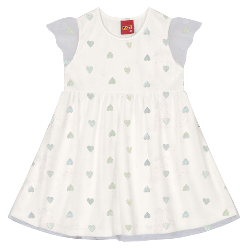 Vestido Infantil Kyly Estampa Corações E Manga Em Tule