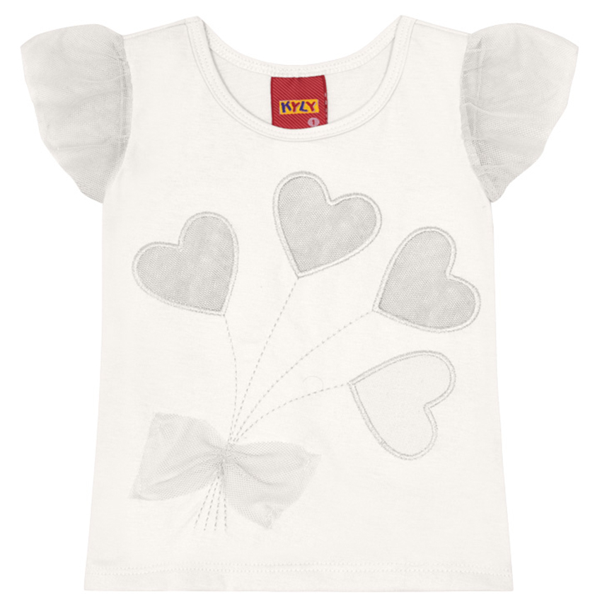 Blusa Infantil Kyly Meia Malha Bordado Coração Detalhe Tule