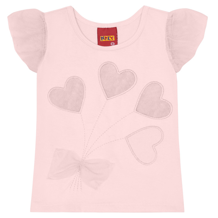 Blusa Infantil Kyly Meia Malha Bordado Coração Detalhe Tule