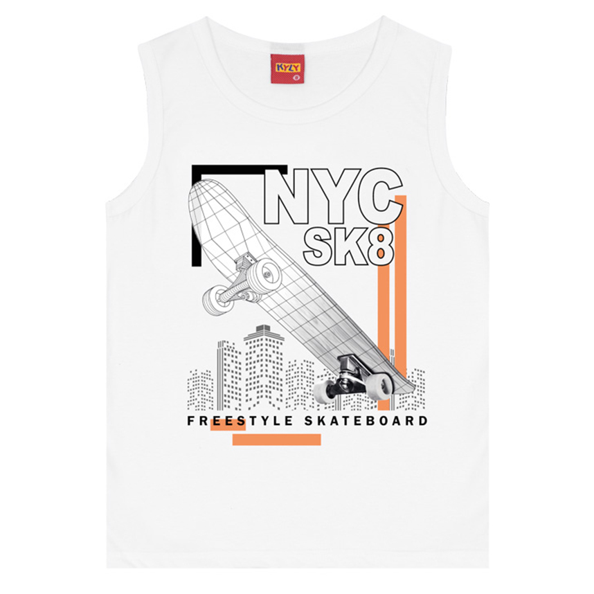 Camiseta Regata Juvenil Kyly Meia Malha Estampa Sk8