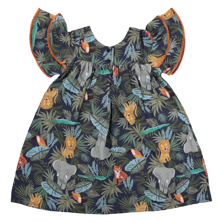 Vestido Infantil Kookabu Babados E Picueta Estampa Selva