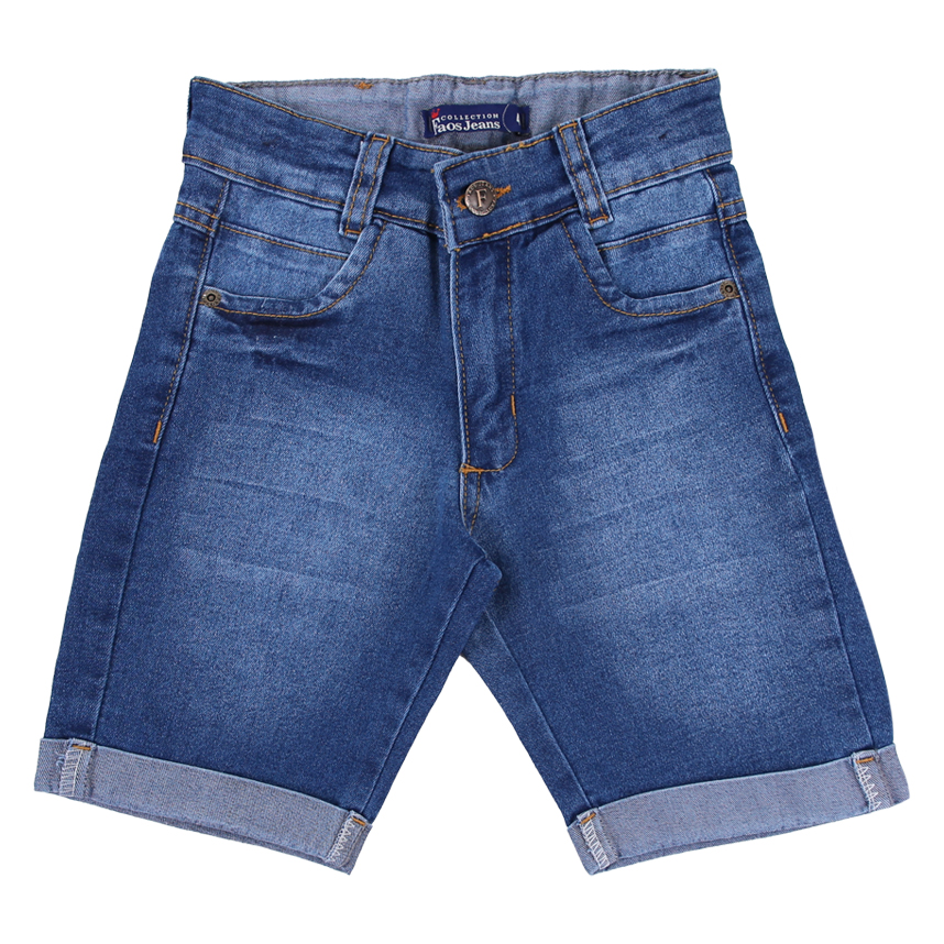 Bermuda Jeans Infantil Faos Used Detalhe Bigode Barra Virada