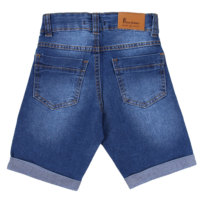 Bermuda Jeans Infantil Faos Used Detalhe Bigode Barra Virada