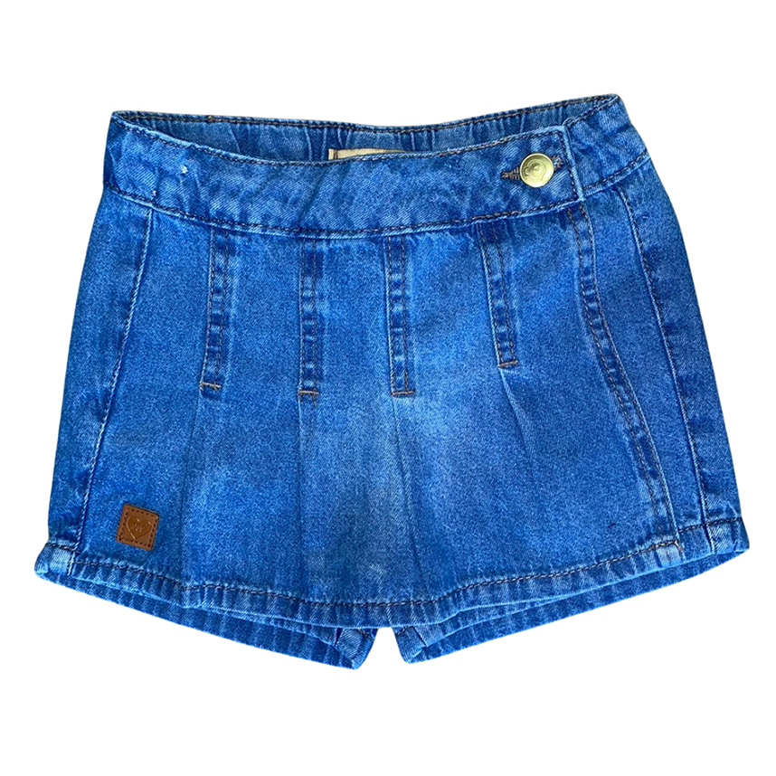 Short Saia Jeans Infantil Peptuchy Detalhe Prega Frontal